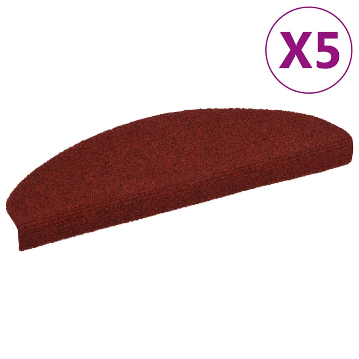 vidaXL Πατάκια Σκάλας Αυτοκόλ. 5 τεμ. Κόκκινο 65x21x4 εκ. Βελονιασμένα