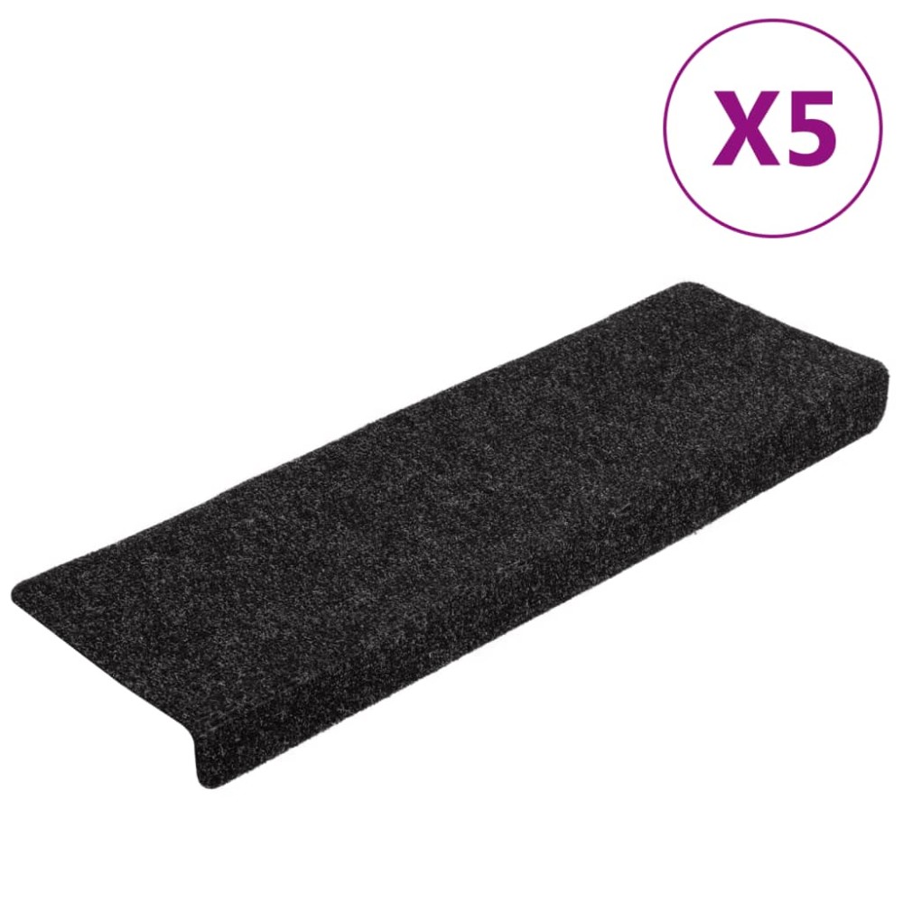 vidaXL Αυτοκόλλητα Πατάκια Σκαλιών 5 τεμ. 65x21x4 εκ. Μαύρα Ορθογώνια Άκρη