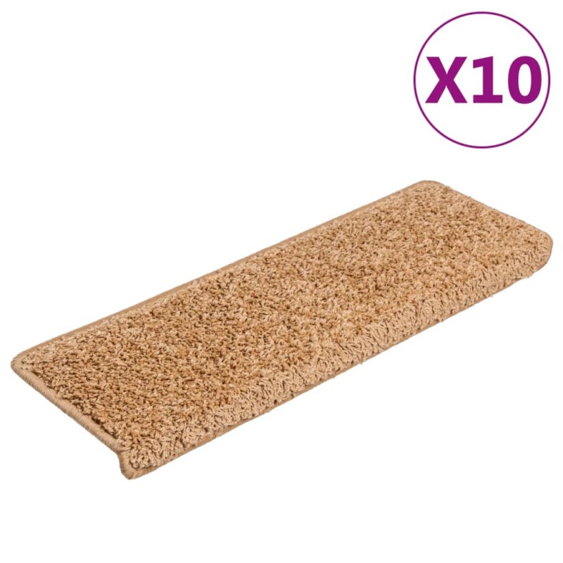 vidaXL Πατάκια Σκαλιών 10 τεμ. Μπεζ Ορθογώνια Άκρη 65x21x4 εκ.