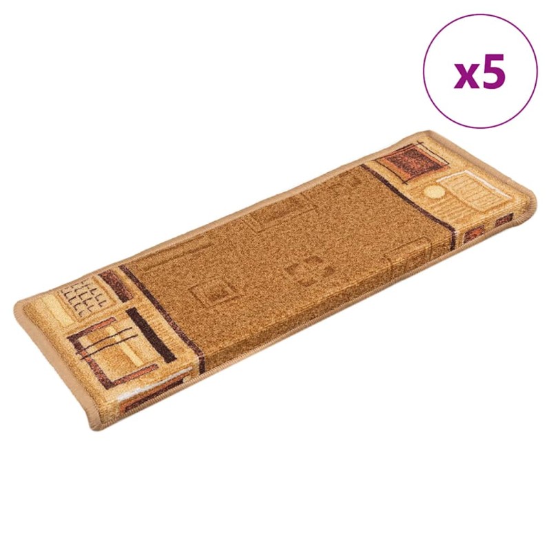 vidaXL Πατάκια Σκάλας Αυτοκόλλητα 5 τεμ. Μπεζ 65x21x4 εκ.