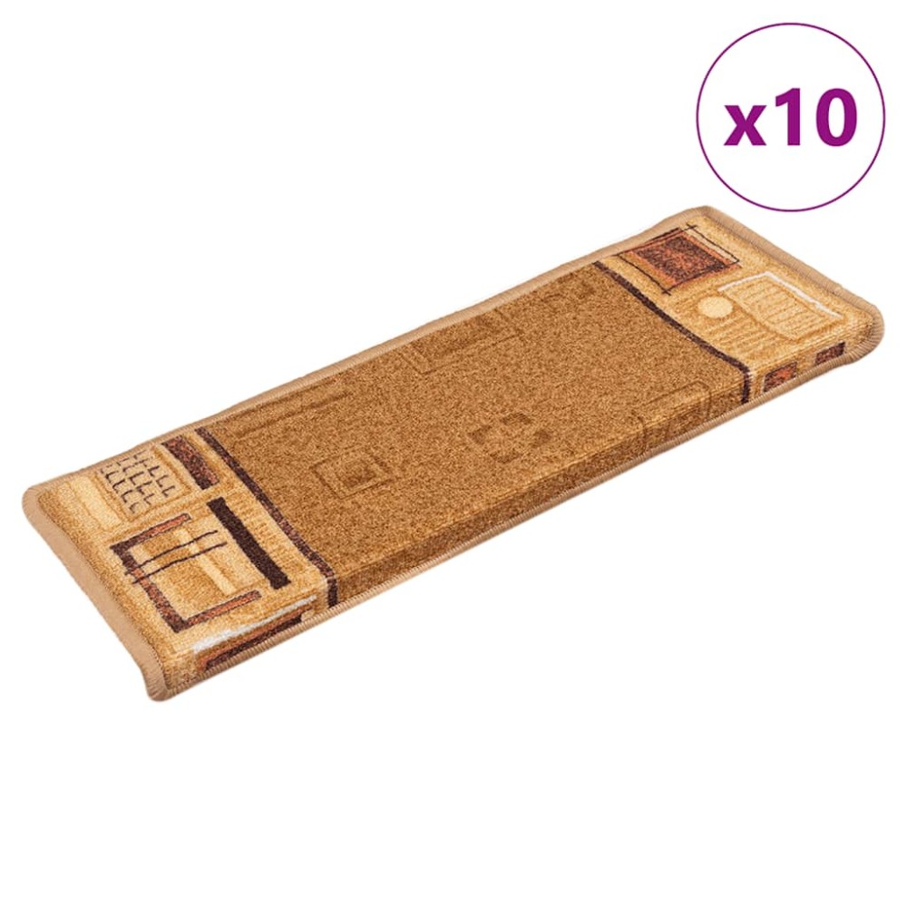 vidaXL Πατάκια Σκάλας Αυτοκόλλητα 10 τεμ. Μπεζ 65x21x4 εκ.