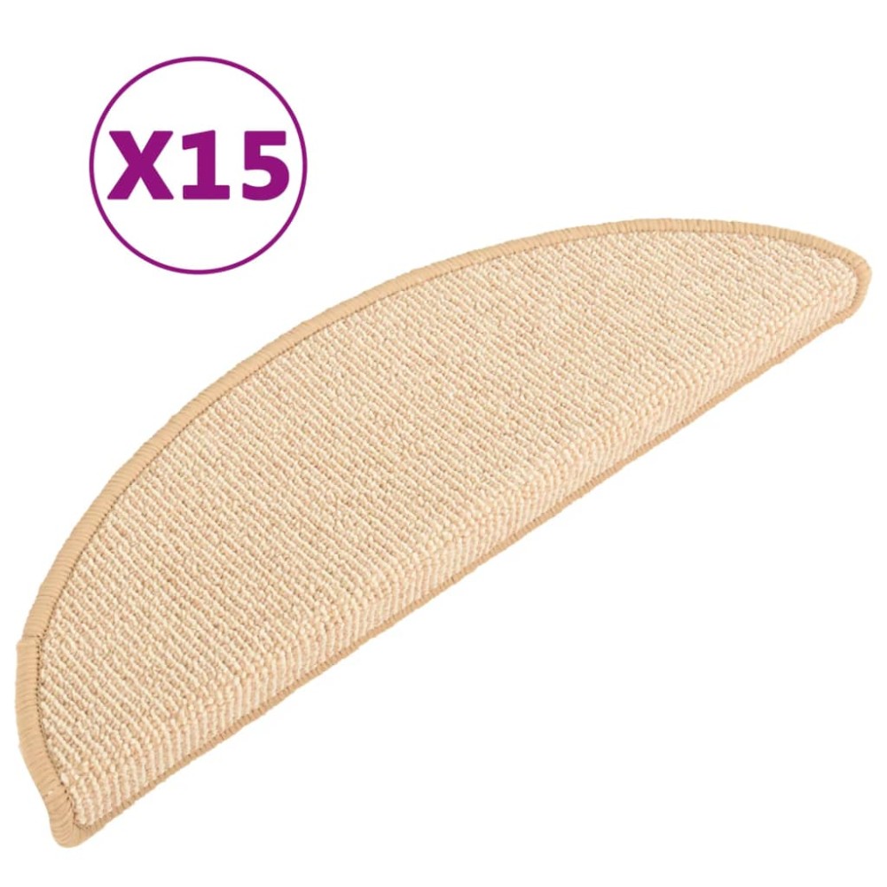 vidaXL Πατάκια Σκαλιών 15 τεμ. Κρεμ Ημίστρογγυλά 56x17x3 εκ.