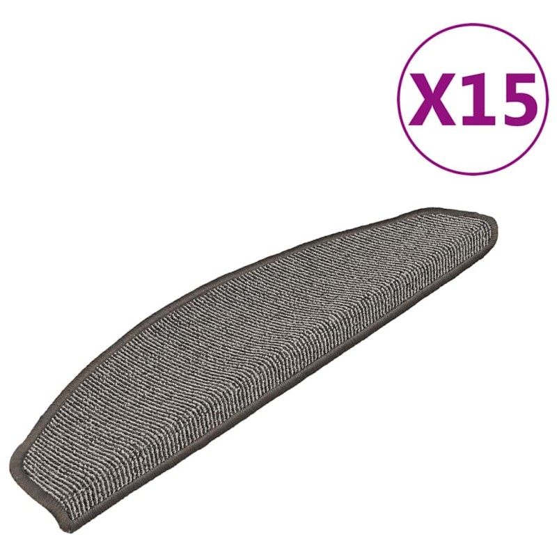 vidaXL Πατάκια Σκαλιών 15 τεμ. Γκρι Ημίστρογγυλά Μεγάλα 65x21x4 εκ.