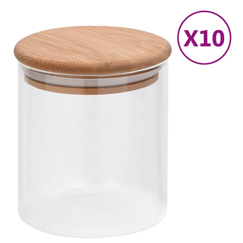 vidaXL Βάζα 10 τεμ. 600 ml Γυάλινα με Καπάκι από Μπαμπού