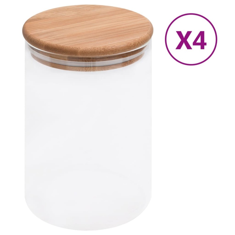 vidaXL Βάζα 4 τεμ. 800 ml Γυάλινα με Καπάκι από Μπαμπού