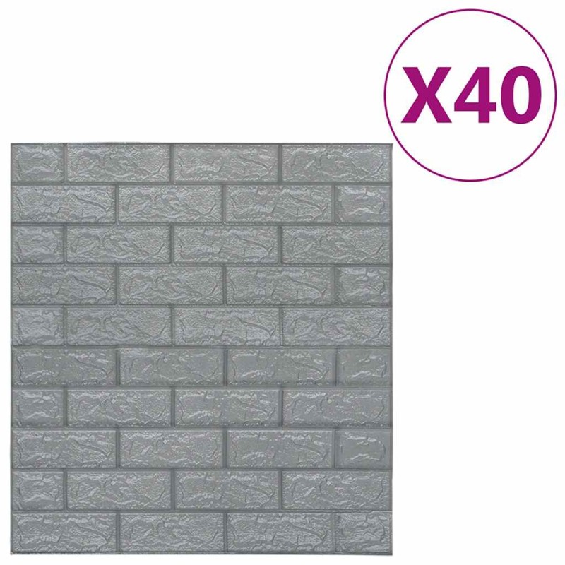 vidaXL 3D Τούβλα Ταπετσαρίας Αυτοκόλλητα Ανθρακί 40 τεμ.