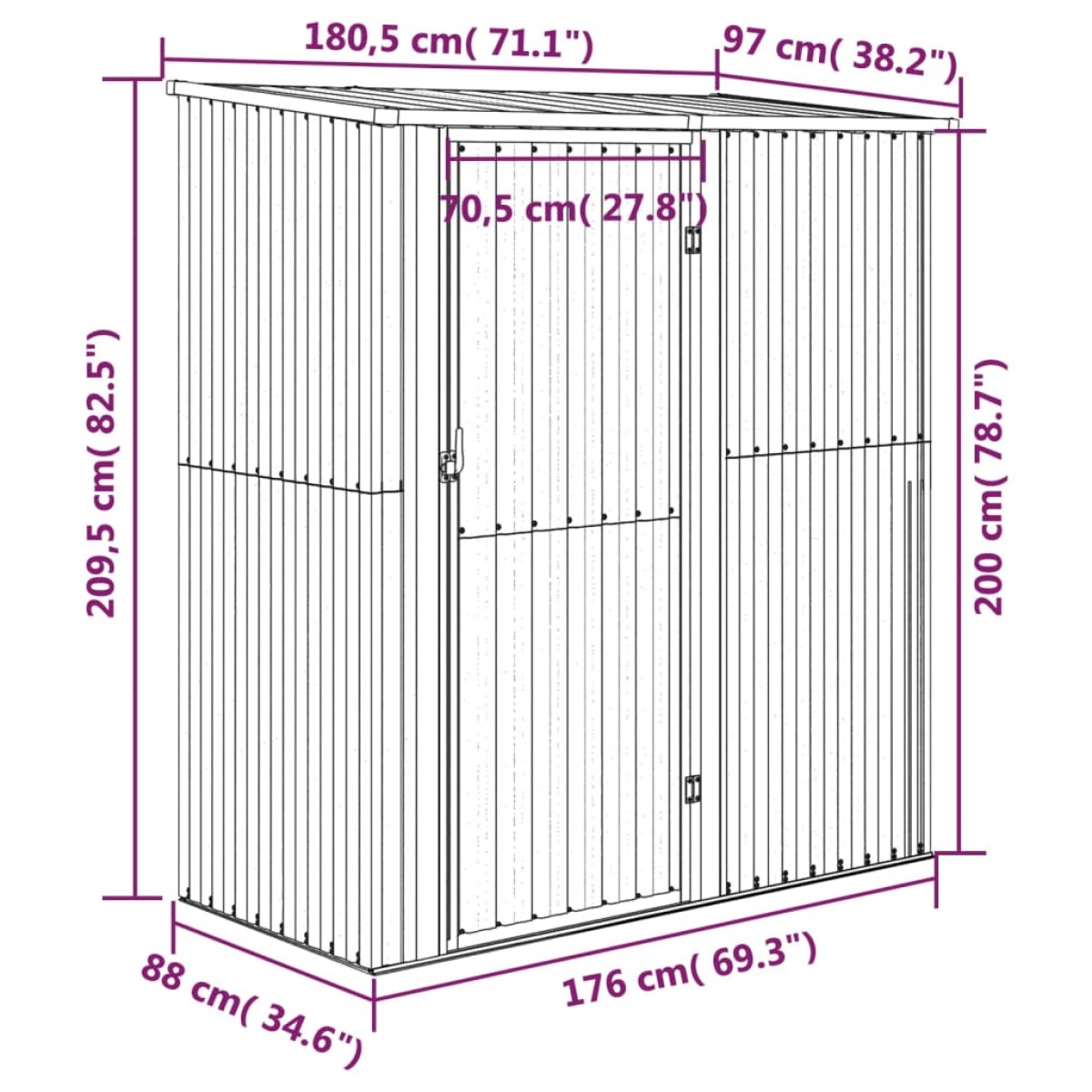 vidaXL Αποθήκη Κήπου Καφέ 180,5 x 97 x 209,5 εκ. Γαλβανισμένο Ατσάλι