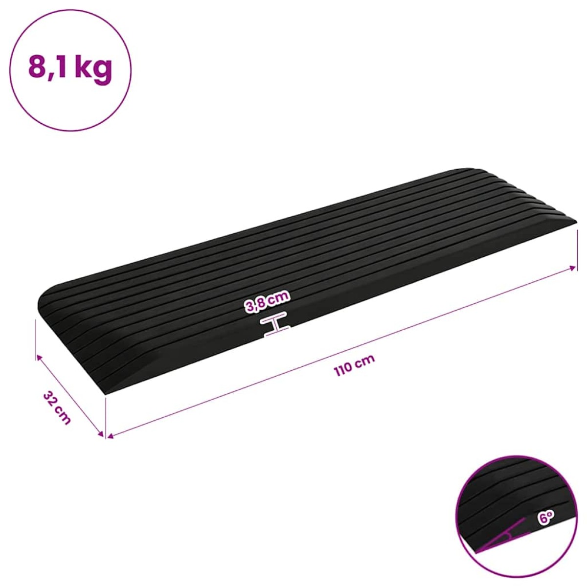 vidaXL Ράμπα Πεζοδρομίου / Πόρτας 110 x 32 x 3,8 εκ. από Καουτσούκ