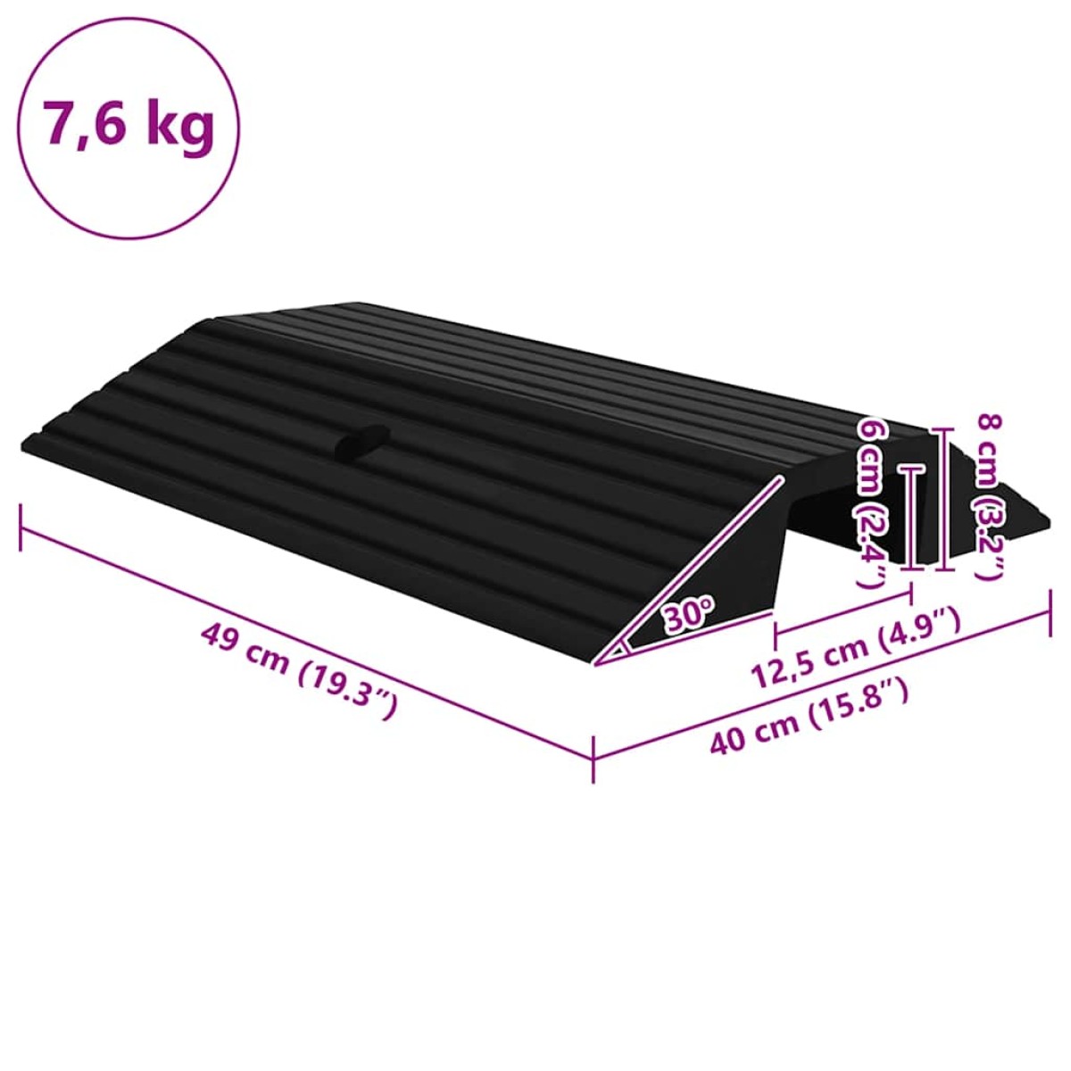 vidaXL Γεφυρωτή Ράμπα Πεζοδρομίου / Πόρτας 49x40x8 εκ. από Καουτσούκ