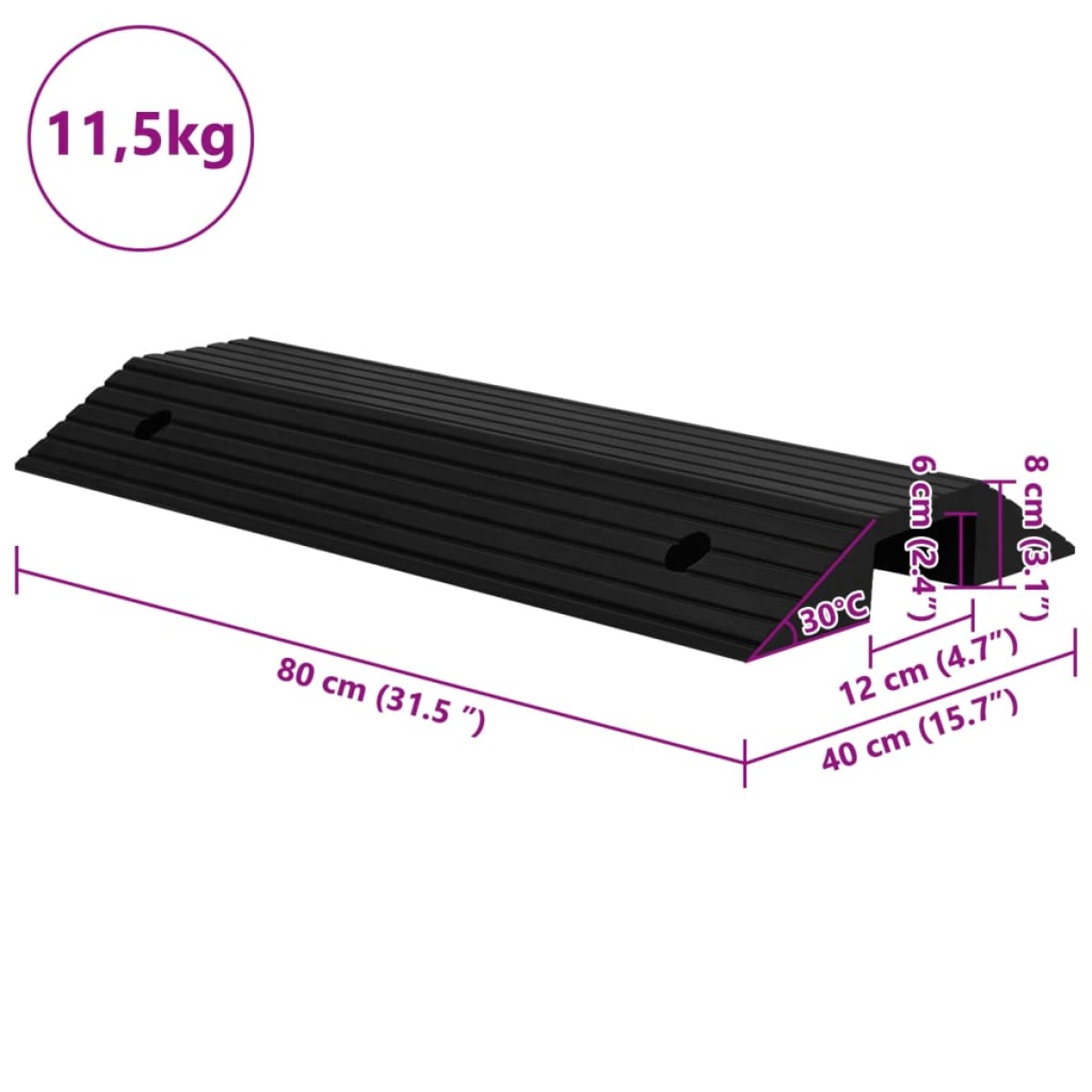 vidaXL Γεφυρωτή Ράμπα Πεζοδρομίου/Πόρτας 80 x 40 x 8 εκ. από Καουτσούκ