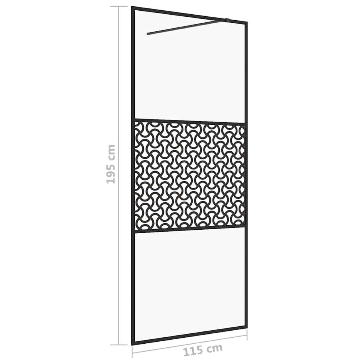 vidaXL Διαχωριστικό Ντουζιέρας Μαύρο 115 x 195 εκ. Διαφανές Γυαλί ESG