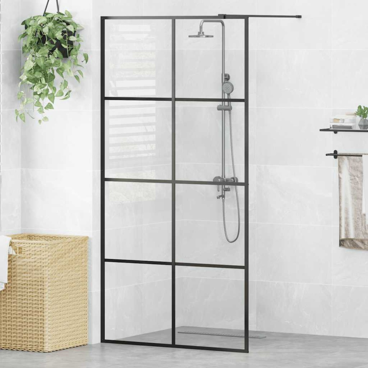 vidaXL Διαχωριστικό Ντουζιέρας Μαύρο 100 x 195 εκ. Διαφανές Γυαλί ESG