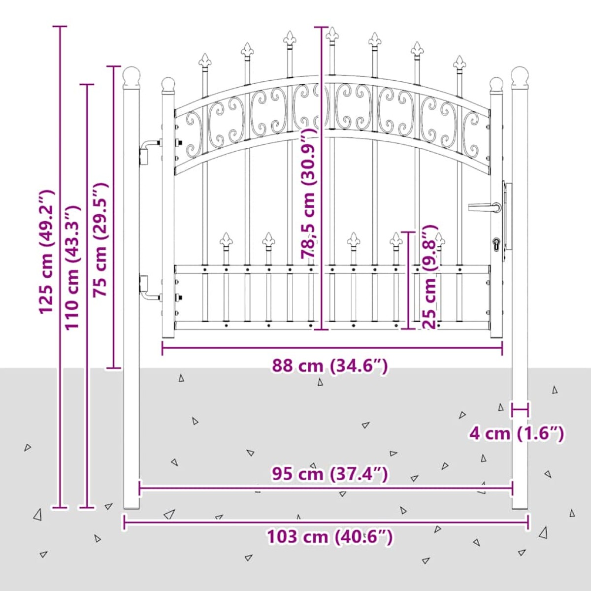 vidaXL Πόρτα Φράχτη με Ακίδες Μαύρη 103x120 εκ. Ατσάλι με Ηλεκτρ. Βαφή
