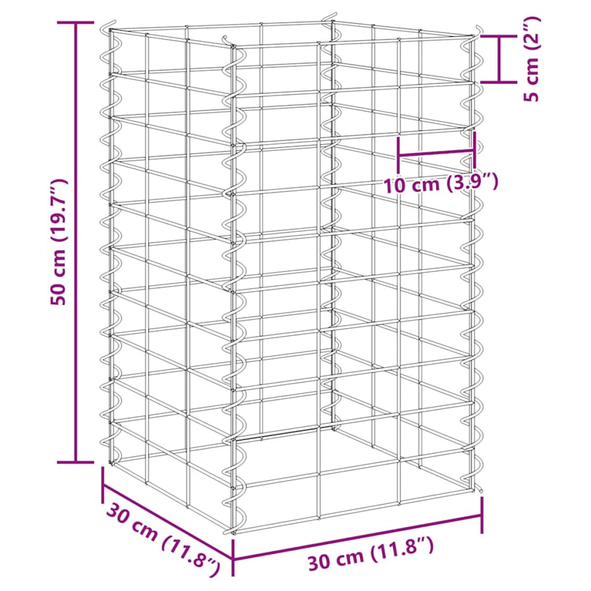 vidaXL Συρματοκιβώτια-Γλάστρες Υπ. 4τεμ 30x30x50/100/150/200εκ Σιδερ.