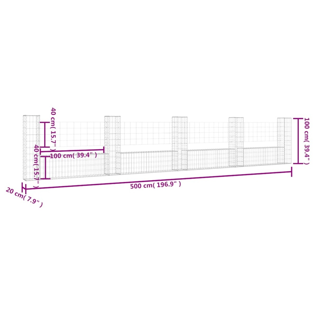 vidaXL Συρματοκιβώτια Στύλοι σε U Σχήμα 5 τεμ. 500x20x100 εκ Σιδερένια