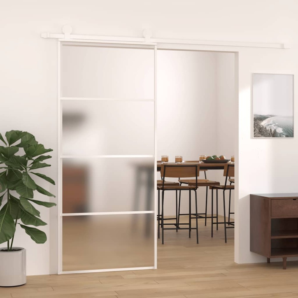 vidaXL Συρόμενη Πόρτα Λευκή Αμμοβολή 90x205 εκ. Γυαλί ESG/Αλουμίνιο