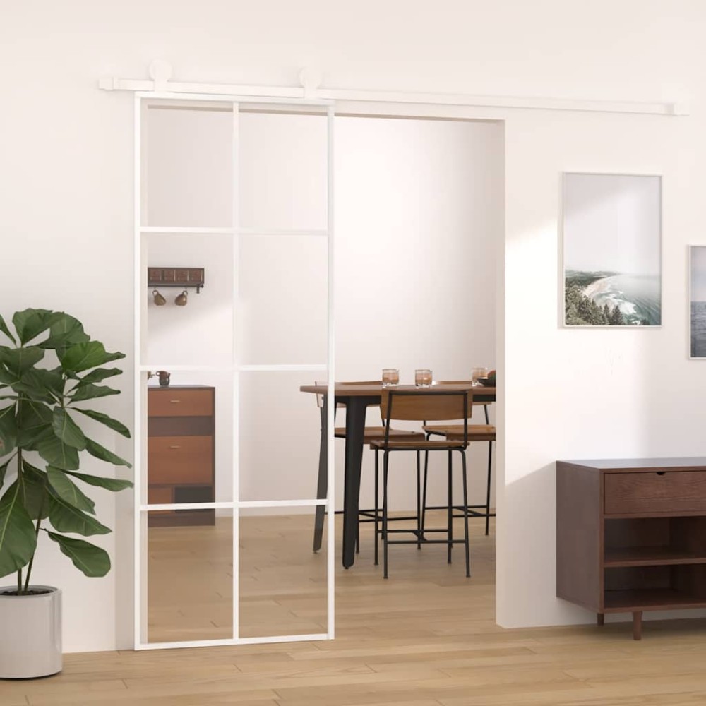 vidaXL Συρόμενη Πόρτα Λευκή 76 x 205 εκ. από Γυαλί ESG / Αλουμίνιο