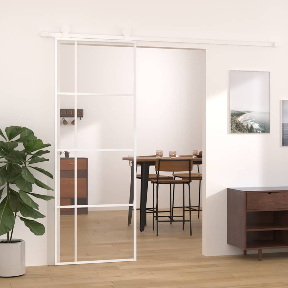 vidaXL Συρόμενη Πόρτα Λευκή 76 x 205 εκ. από Γυαλί ESG / Αλουμίνιο