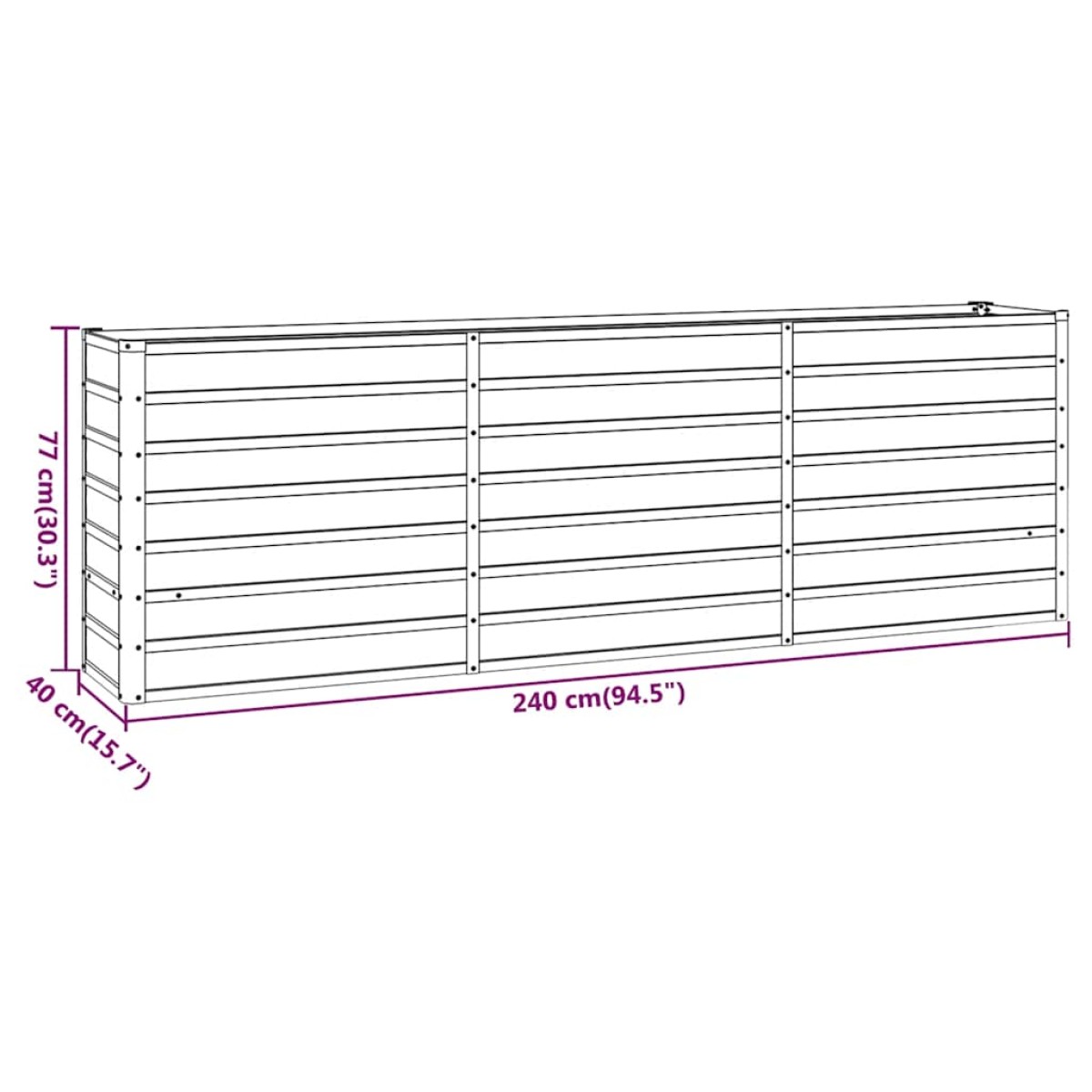 vidaXL Ζαρντινιέρα Σκουριασμένο 240x40x77 εκ. Ατσάλι Σκληρυθέν Αέρα