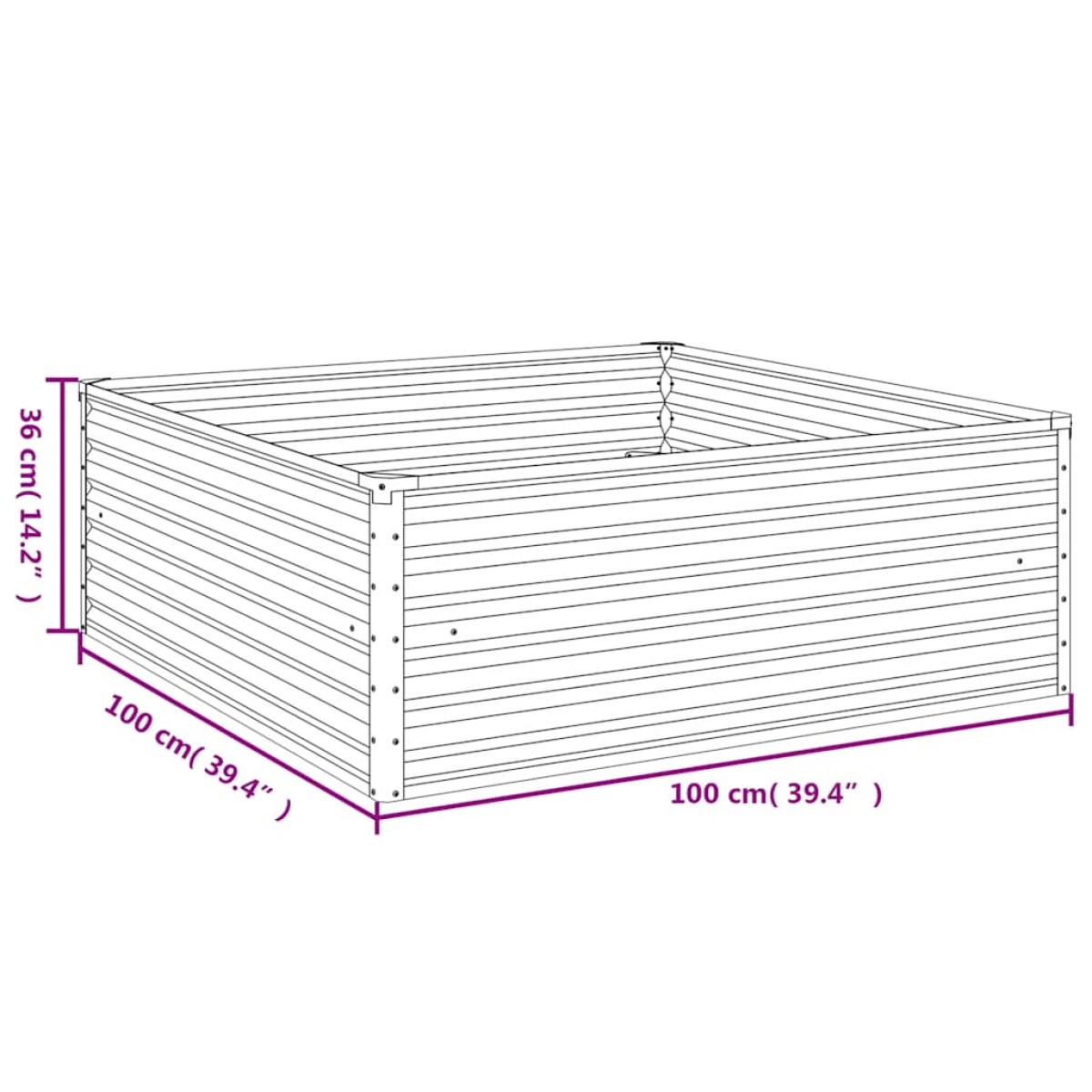 vidaXL Ζαρντινιέρα 100 x 100 x 36 εκ. από Ατσάλι Σκληρυθέν στον Αέρα
