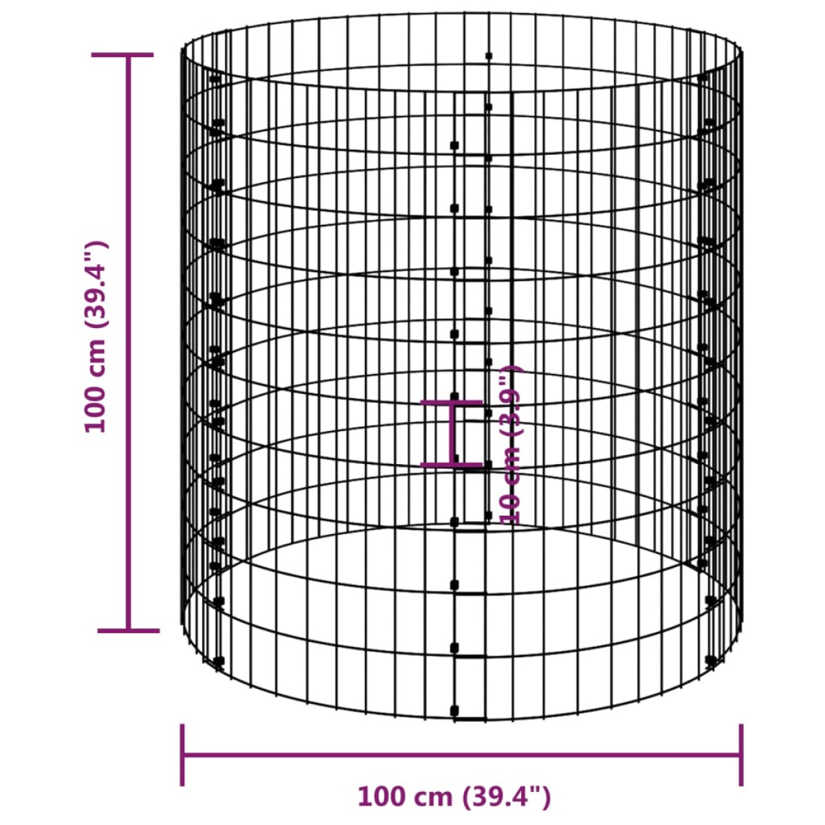 vidaXL Συρματοκιβώτιο-Γλάστρα Στύλος Κυκλική Ø100x100 εκ Γαλβ. Χάλυβας