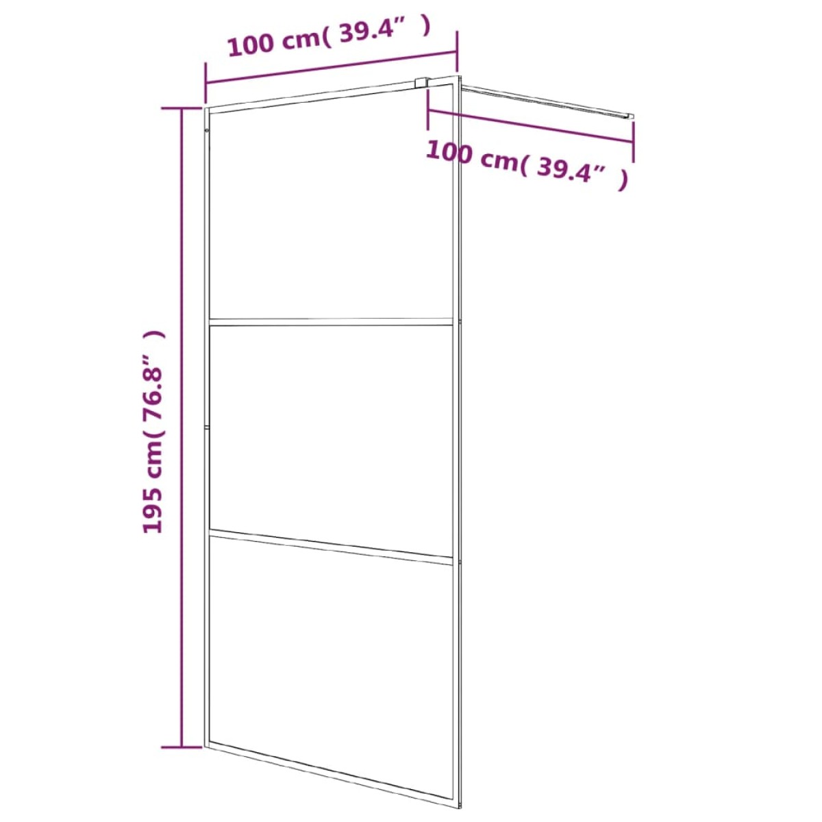 vidaXL Διαχωριστικό Ντουζιέρας Μαύρος 100x195εκ. από Διάφανο Γυαλί ESG