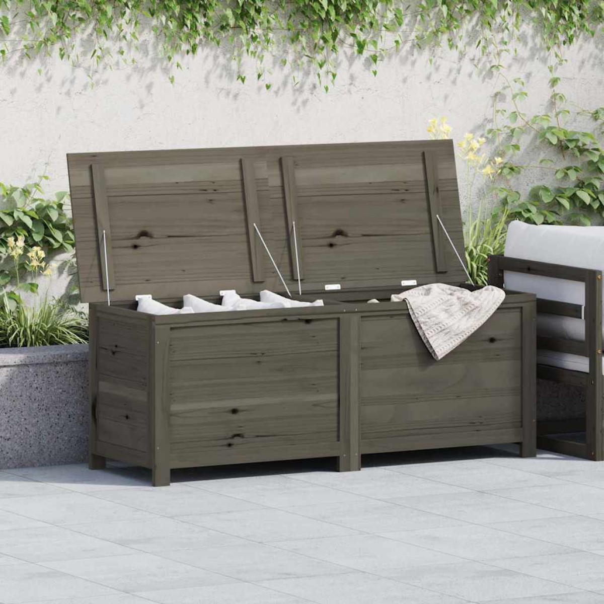 vidaXL Κουτί Μαξιλαριών Εξ. Χώρου Ανθρακί 150x50x56 εκ. Μασίφ Ελάτη