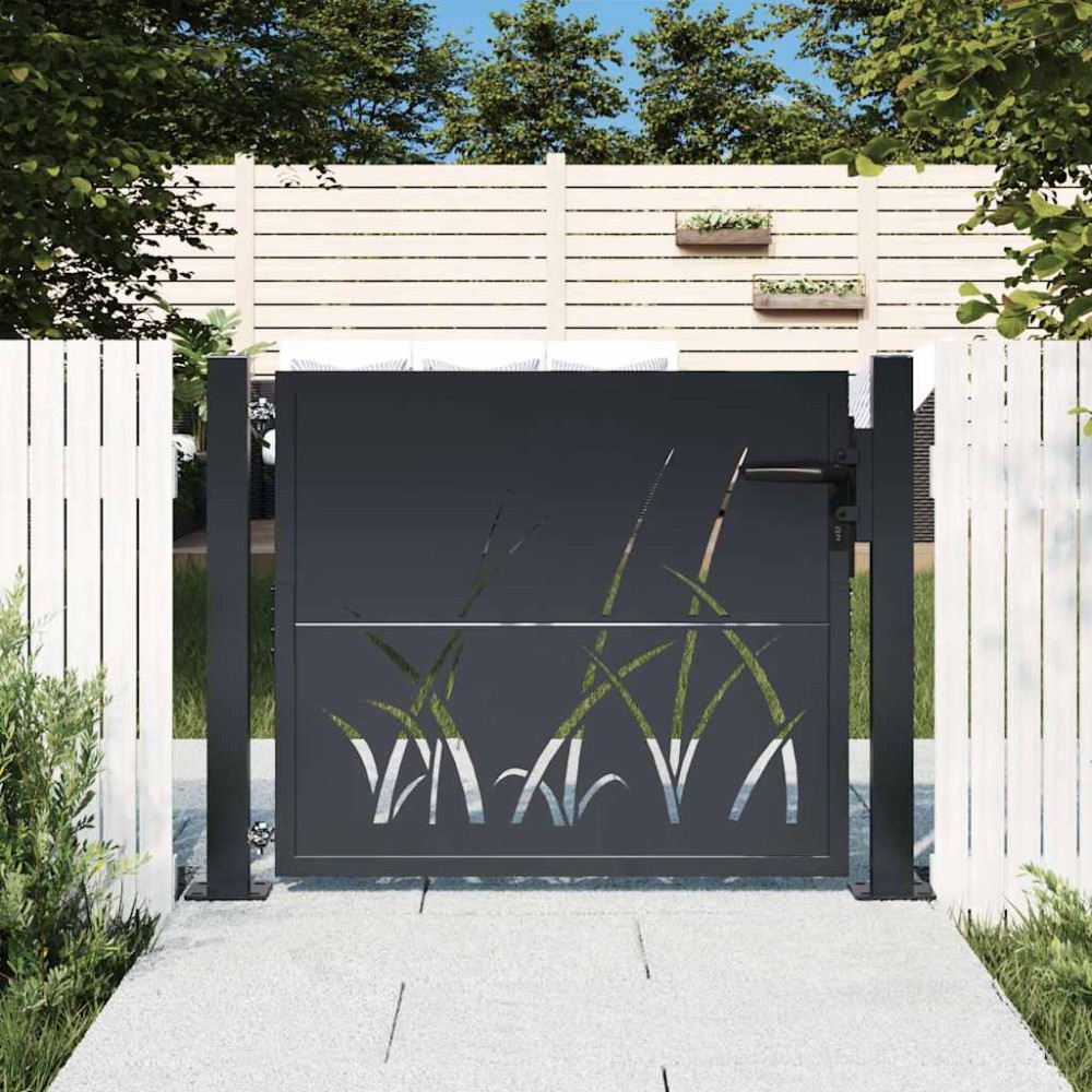 vidaXL Πόρτα Κήπου Ανθρακί 100x100 εκ. Σχέδιο Χαλυβδόφυλλου