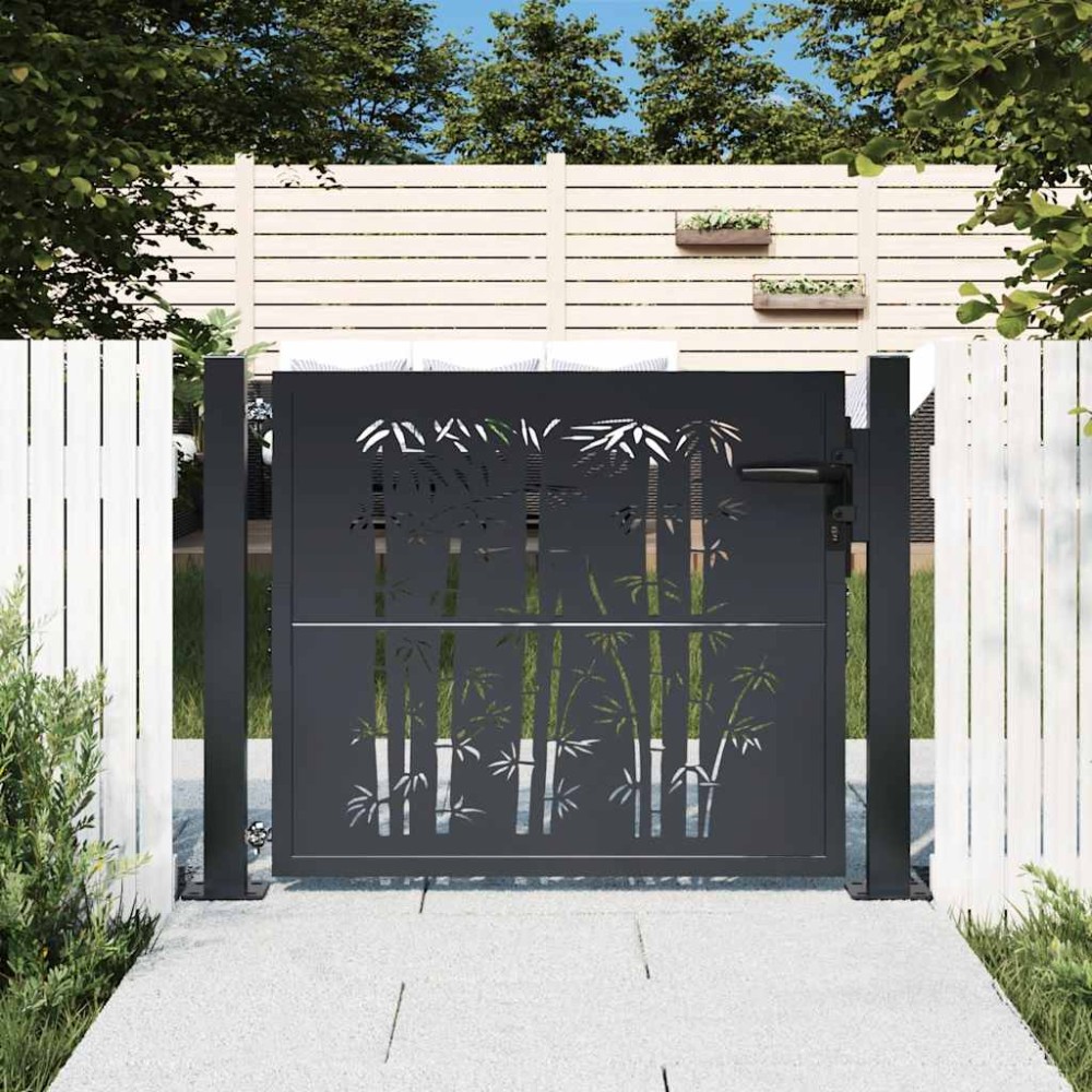 vidaXL Πόρτα Κήπου Ανθρακί 100x75 εκ. Σχέδιο Ατσάλινου Μπαμπού
