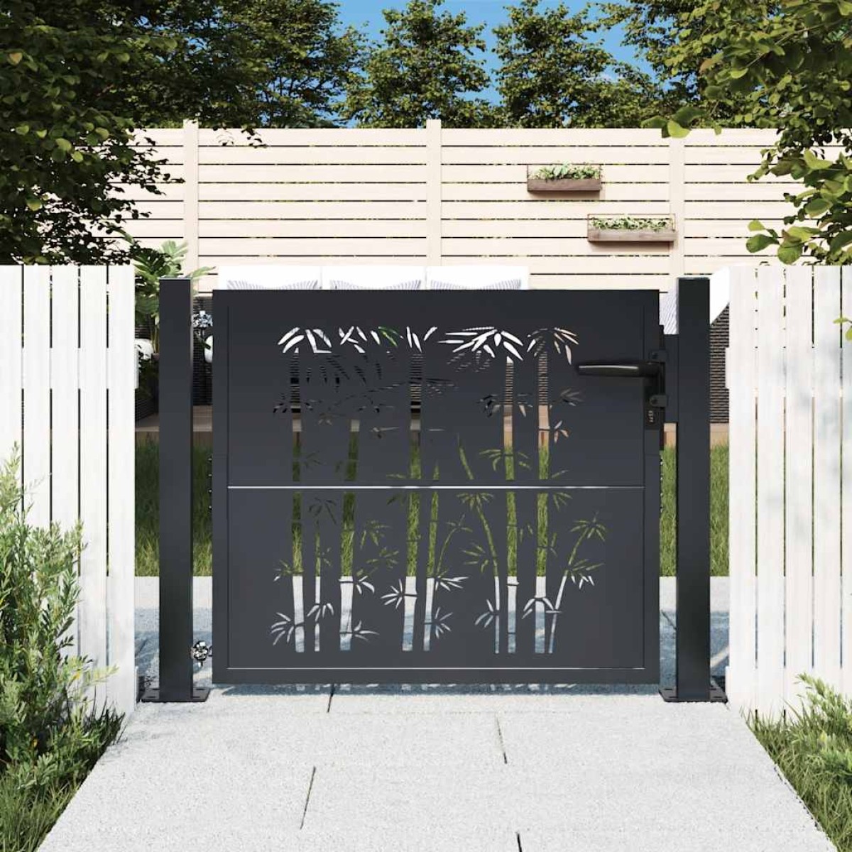 vidaXL Πόρτα Κήπου Ανθρακί 100x75 εκ. Σχέδιο Ατσάλινου Μπαμπού