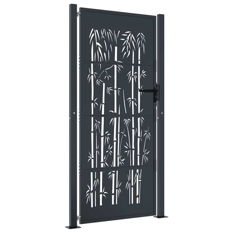 vidaXL Πόρτα Κήπου Ανθρακί 100x200 εκ. Σχέδιο Ατσάλινου Μπαμπού