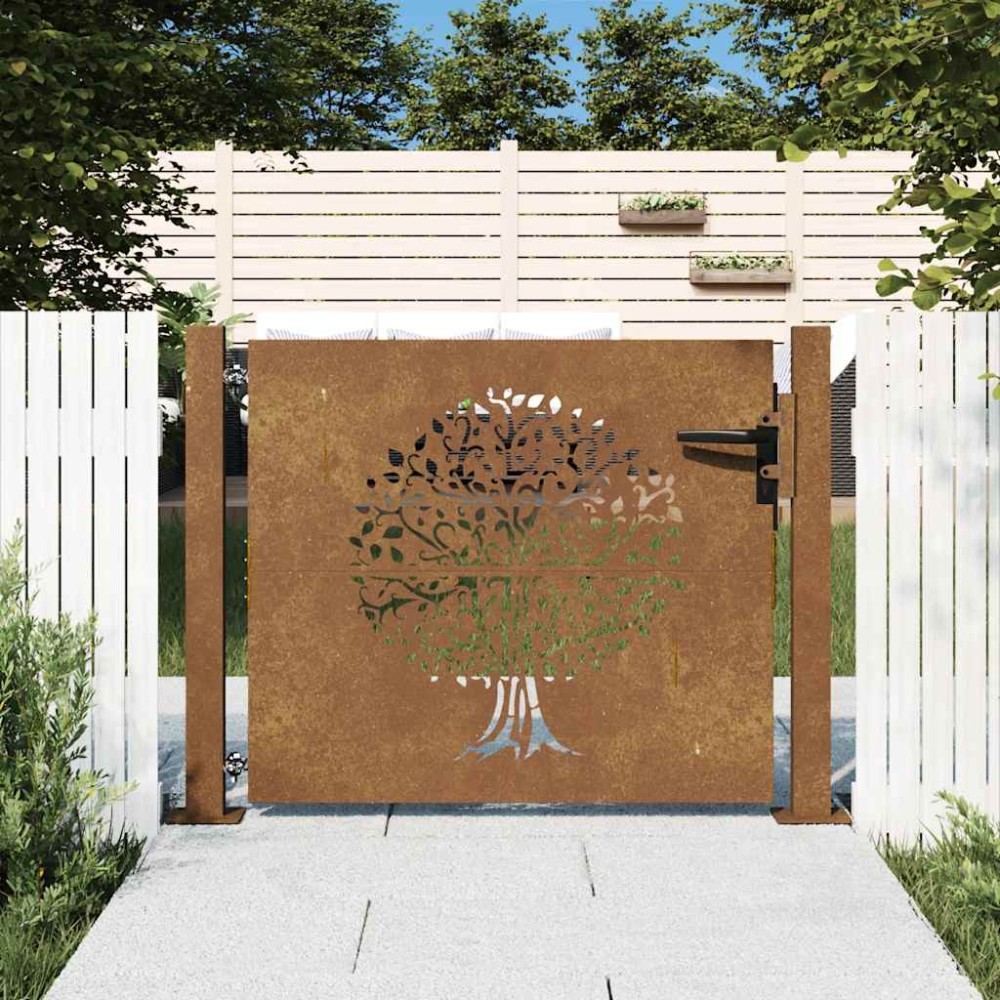 vidaXL Πόρτα Κήπου με Σχέδιο Δέντρου από Ατσάλι Corten 100x75 εκ.