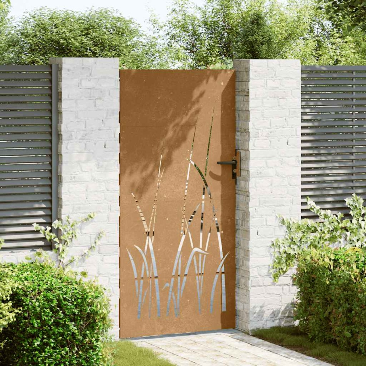 vidaXL Πύλη Κήπου με Σχέδιο Γρασίδι 85 x 200 εκ. από Ατσάλι Corten