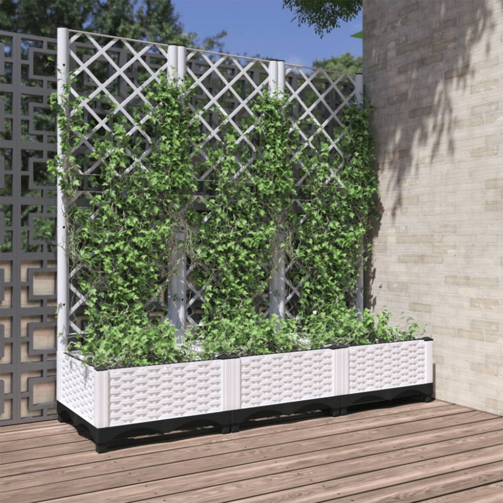 vidaXL Γλάστρα Κήπου με Πλέγμα Λευκή 120x40x121,5 εκ. από Πολυπροπυλένιο