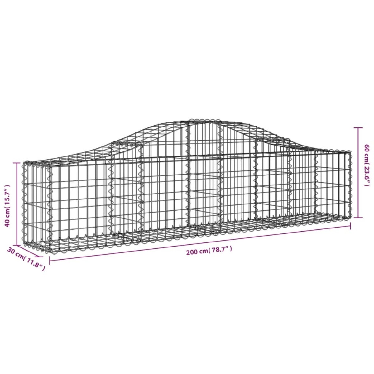 vidaXL Συρματοκιβώτιο Τοξωτό 200x30x40/60εκ. από Γαλβανισμένο Σίδερο