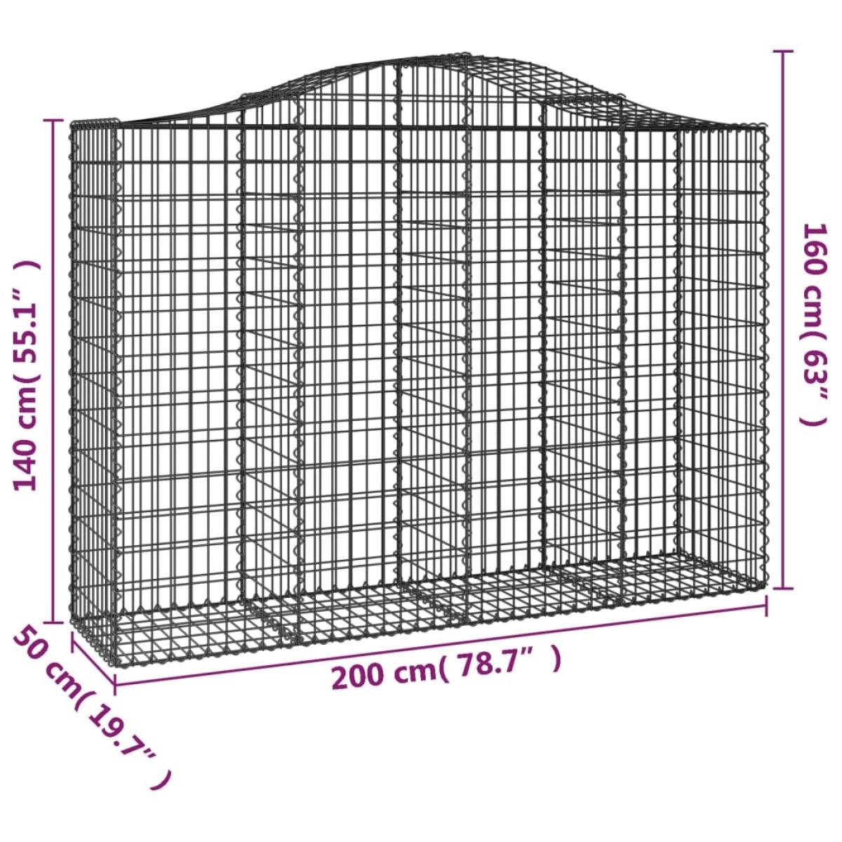 vidaXL Συρματοκιβώτιο Τοξωτό 200x50x140/160εκ. από Γαλβανισμένο Χάλυβα