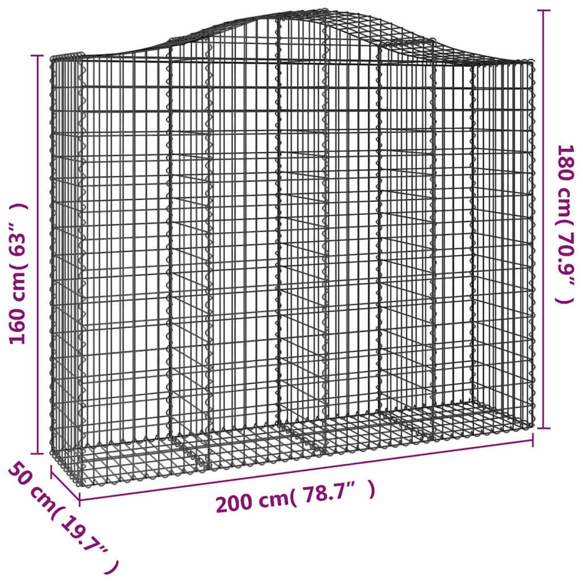 vidaXL Συρματοκιβώτιο Τοξωτό 200x50x160/180εκ. από Γαλβανισμένο Χάλυβα