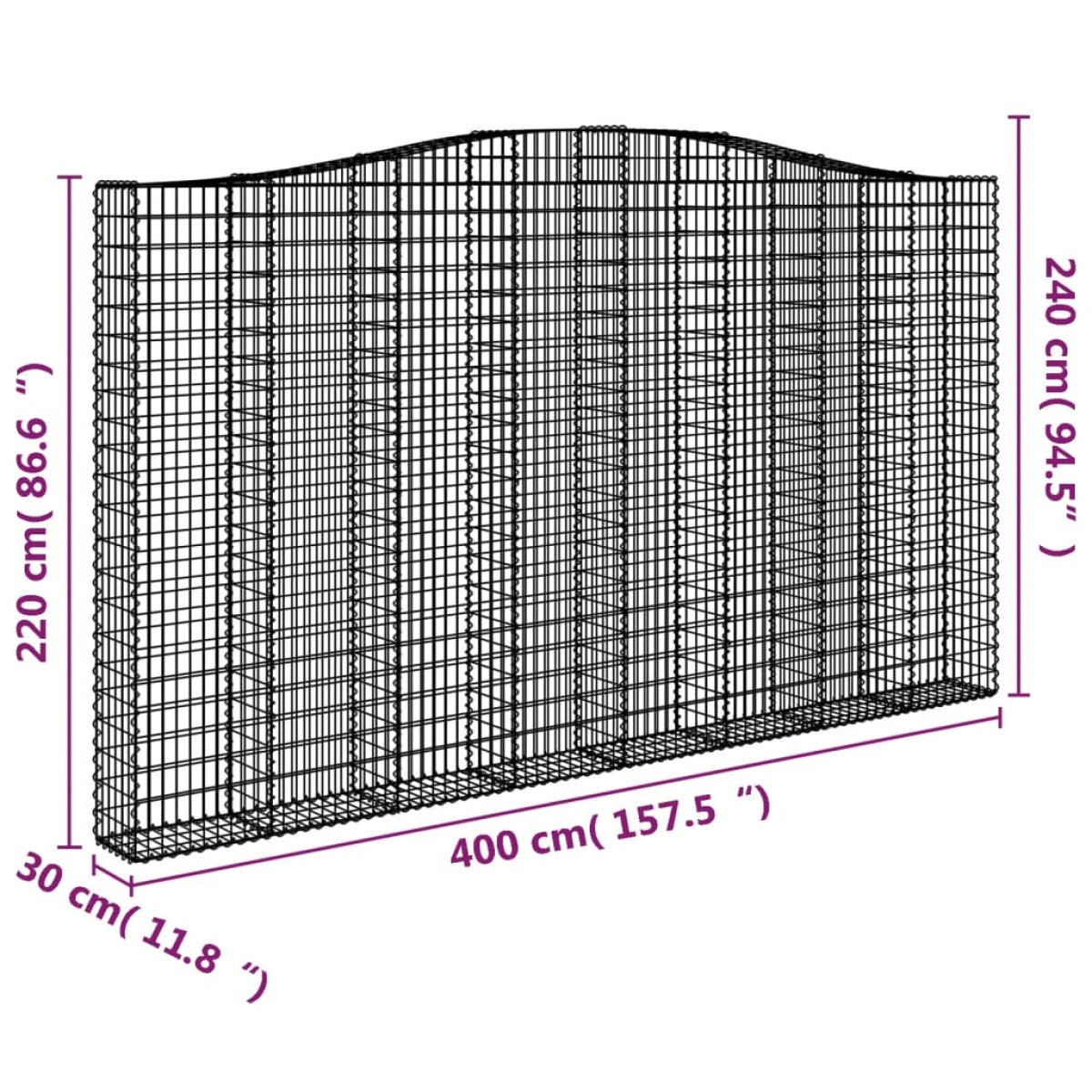 vidaXL Συρματοκιβώτιο Τοξωτό 400x30x220/240εκ. από Γαλβανισμένο Χάλυβα