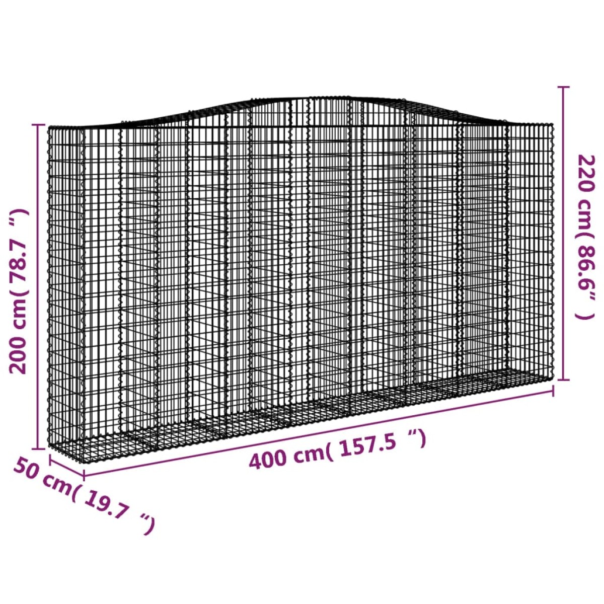 vidaXL Συρματοκιβώτιο Τοξωτό 400x50x200/220εκ. από Γαλβανισμένο Χάλυβα