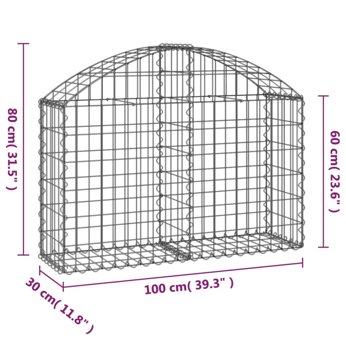 vidaXL Συρματοκιβώτιο Τοξωτό 100x30x60/80εκ. από Γαλβανισμένο Χάλυβα
