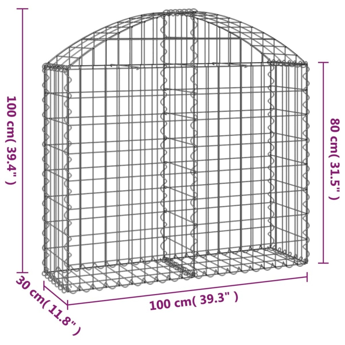 vidaXL Συρματοκιβώτιο Τοξωτό 100x30x80/100εκ. από Γαλβανισμένο Χάλυβα