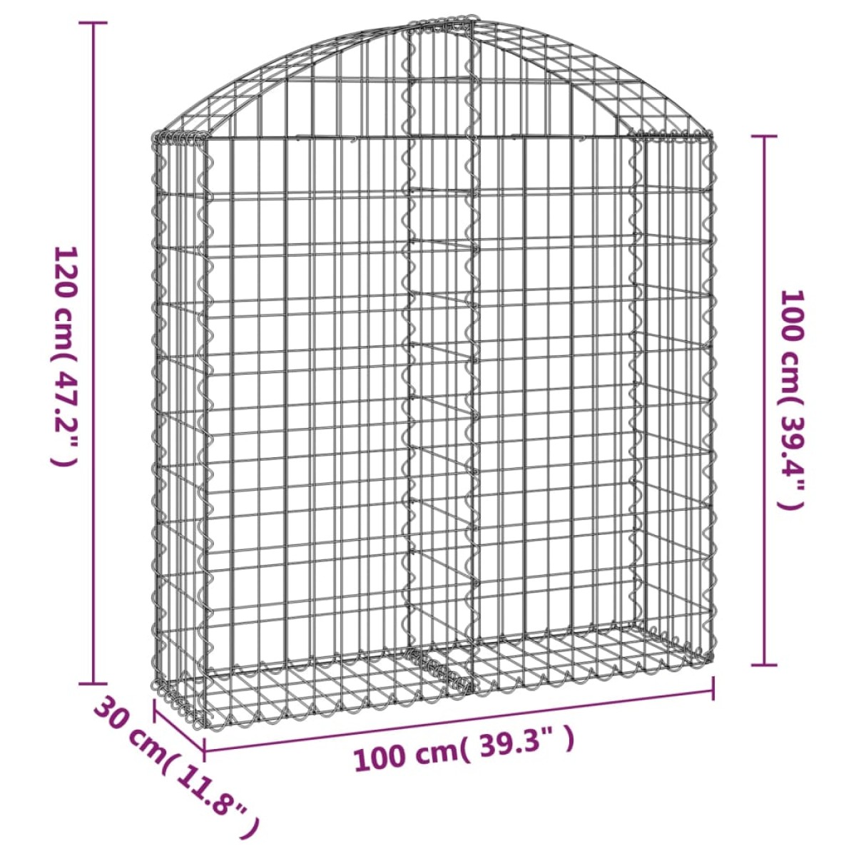 vidaXL Συρματοκιβώτιο Τοξωτό 100x30x100/120εκ. από Γαλβανισμένο Χάλυβα