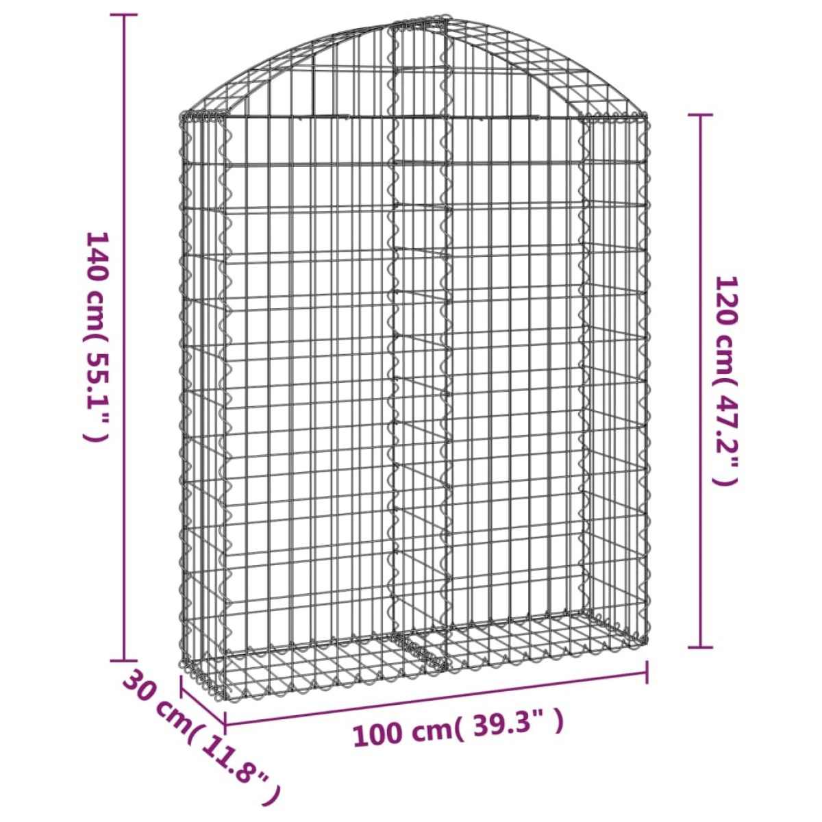 vidaXL Συρματοκιβώτιο Τοξωτό 100x30x120/140εκ. από Γαλβανισμένο Χάλυβα