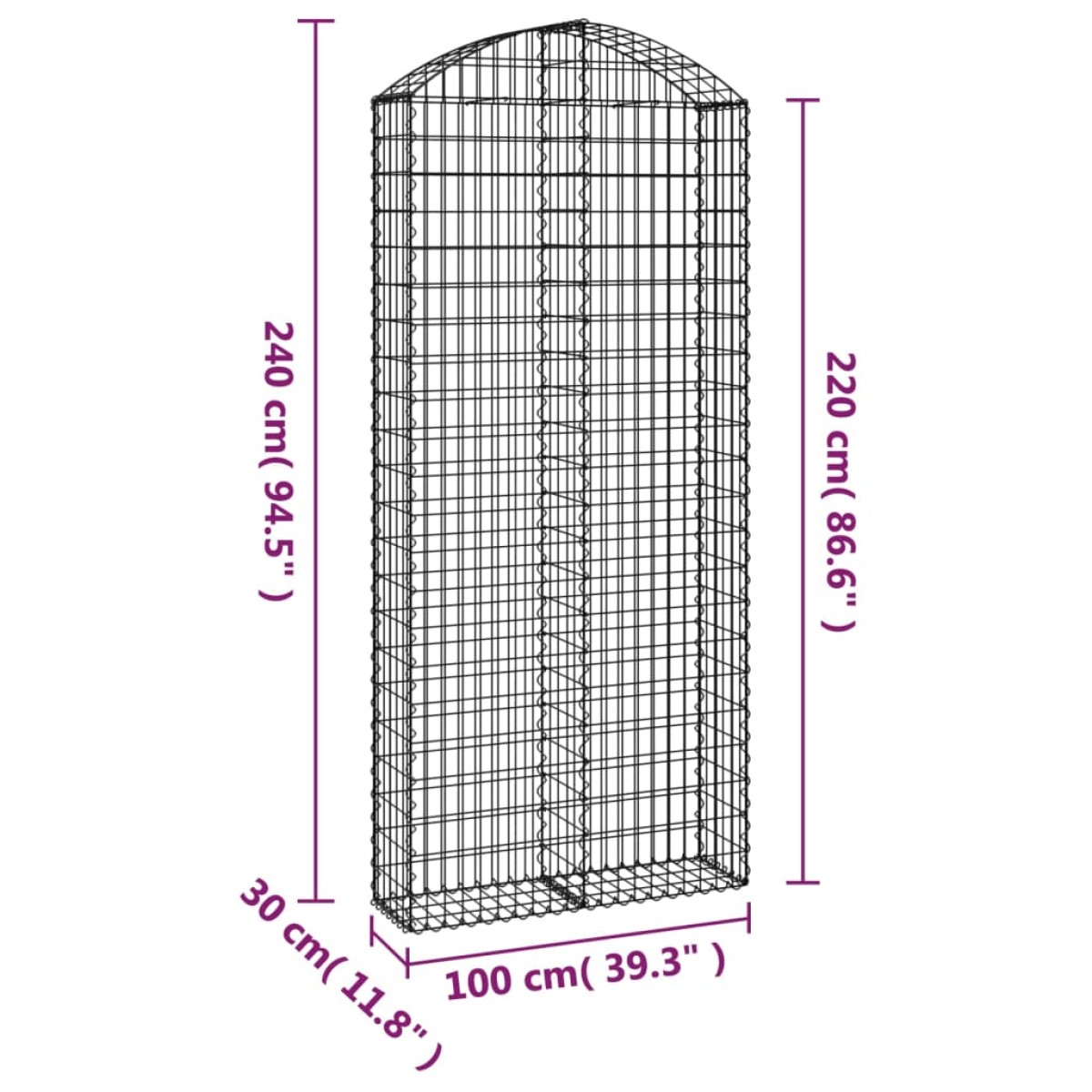 vidaXL Συρματοκιβώτιο Τοξωτό 100x30x220/240εκ. από Γαλβανισμένο Χάλυβα