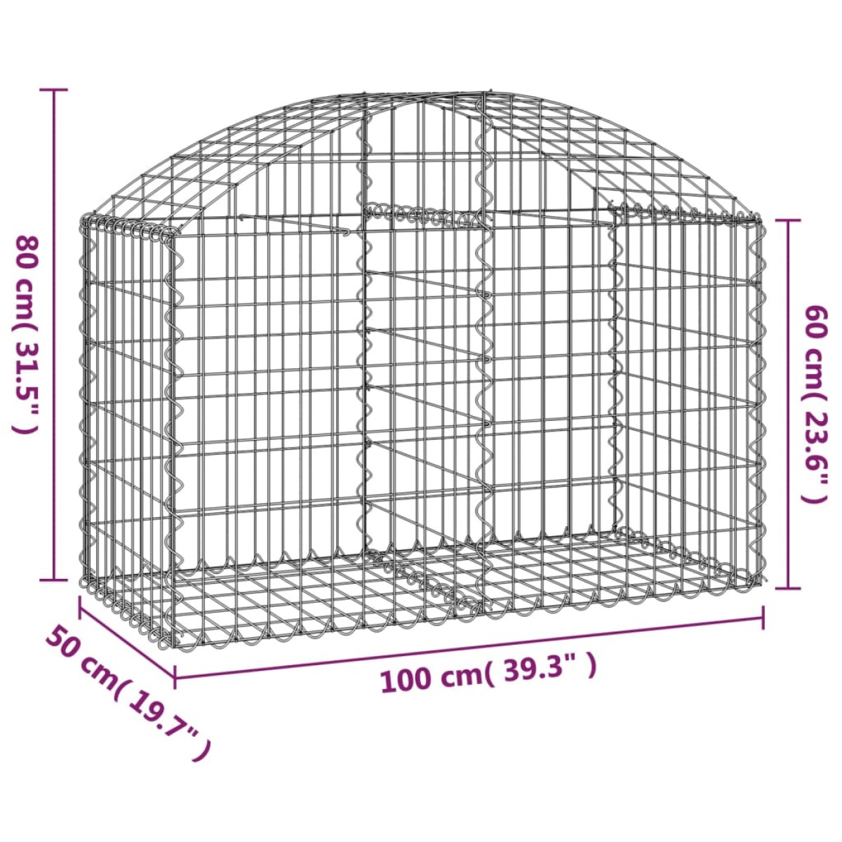 vidaXL Συρματοκιβώτιο Τοξωτό 100x50x60/80εκ. από Γαλβανισμένο Χάλυβα