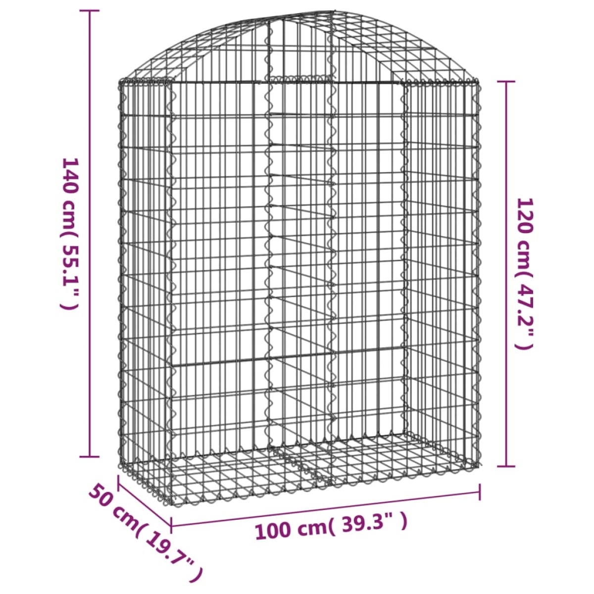 vidaXL Συρματοκιβώτιο Τοξωτό 100x50x120/140εκ. από Γαλβανισμένο Χάλυβα