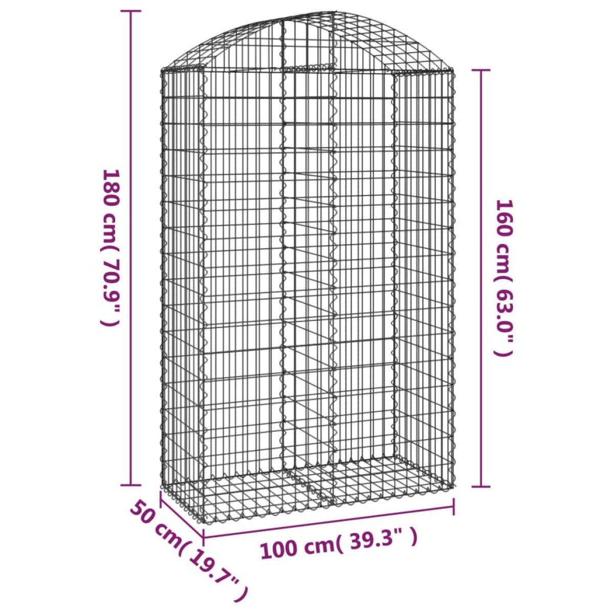 vidaXL Συρματοκιβώτιο Τοξωτό 100x50x160/180εκ. από Γαλβανισμένο Χάλυβα