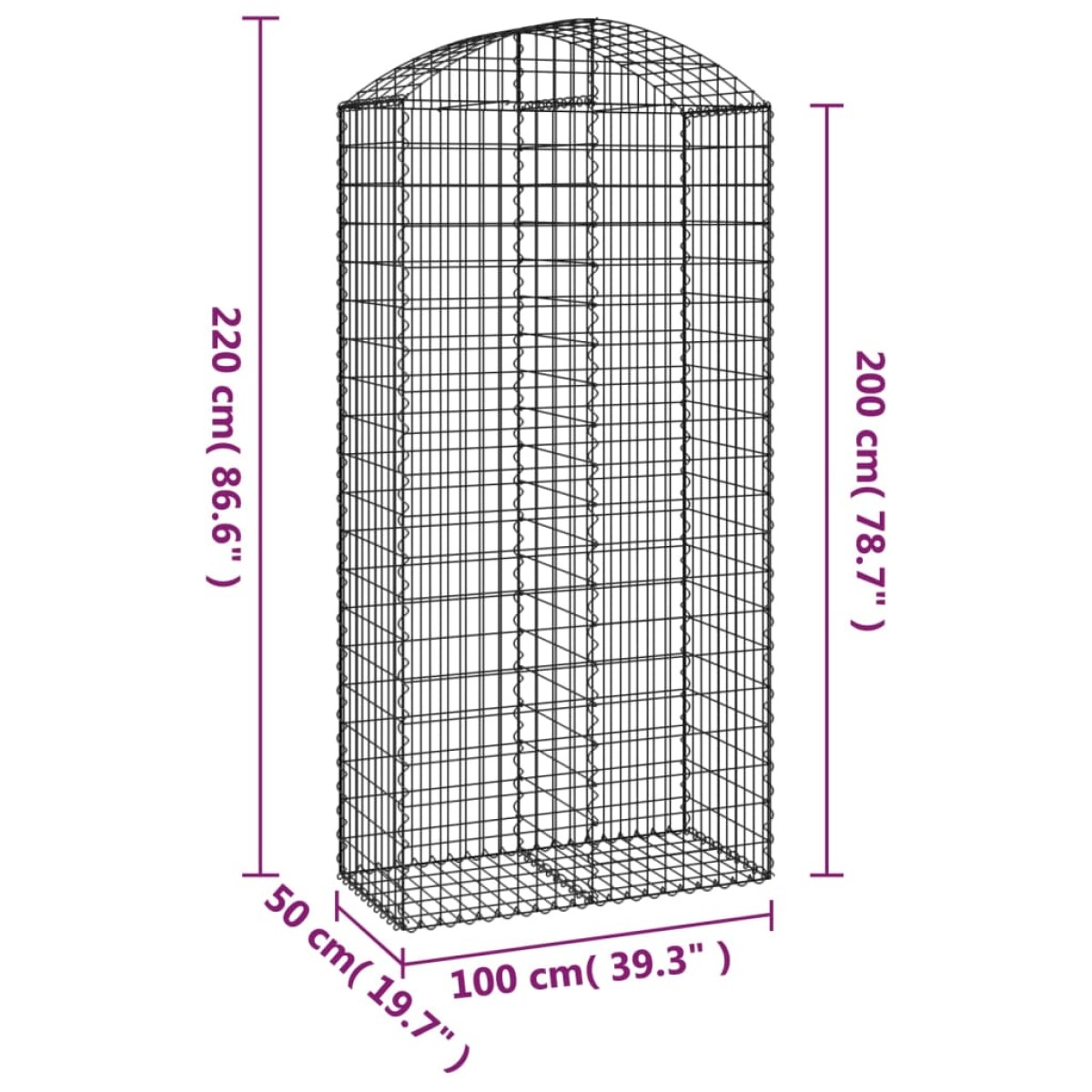 vidaXL Συρματοκιβώτιο Τοξωτό 100x50x200/220εκ. από Γαλβανισμένο Χάλυβα