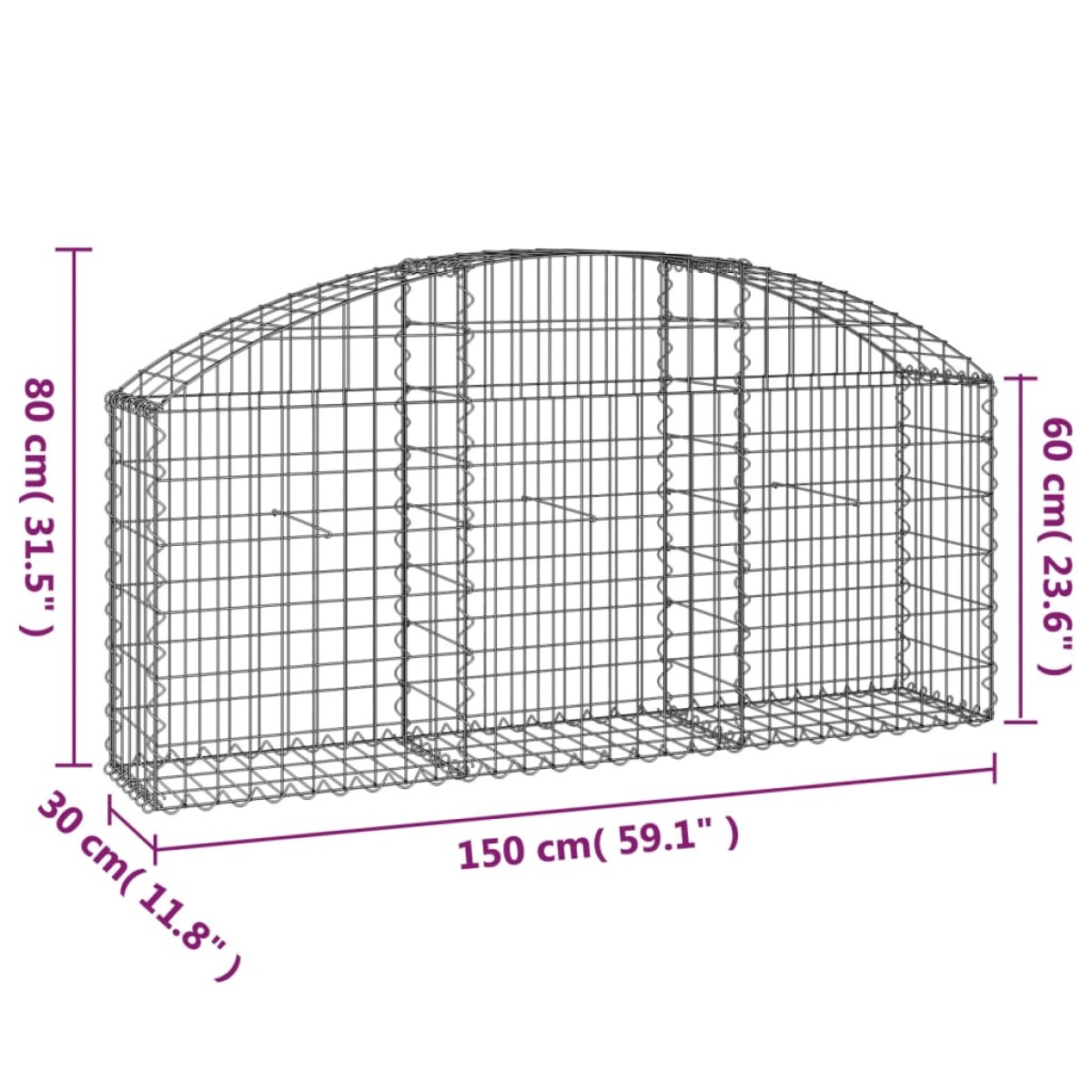 vidaXL Συρματοκιβώτιο Τοξωτό 150x30x60/80εκ. από Γαλβανισμένο Χάλυβα