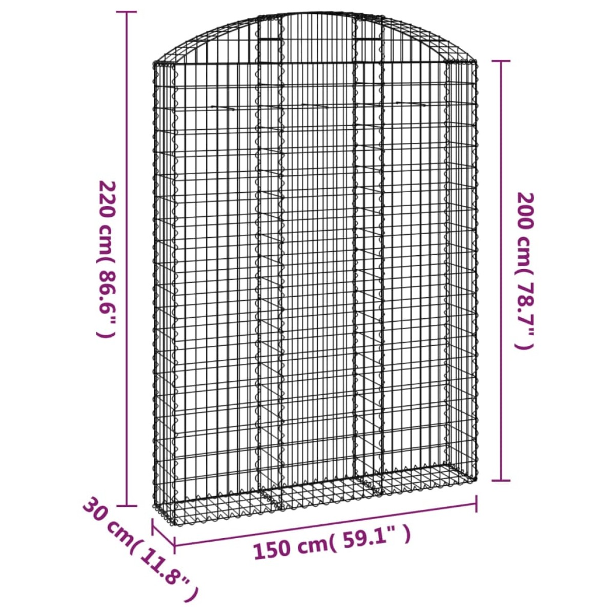 vidaXL Συρματοκιβώτιο Τοξωτό 150x30x200/220εκ. από Γαλβανισμένο Χάλυβα